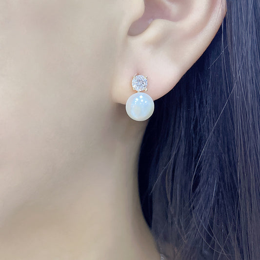Korean version of summer exquisite small light bulb cotton pearl earrings copper inlaid zirconium simple all-match niche design Qingdao earrings 