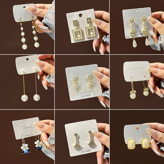 2023 South Korea's high-end sense of pearl earrings, silver needles, retro small fragrance, colorful diamonds, octagonal star earrings, earrings wholesale 