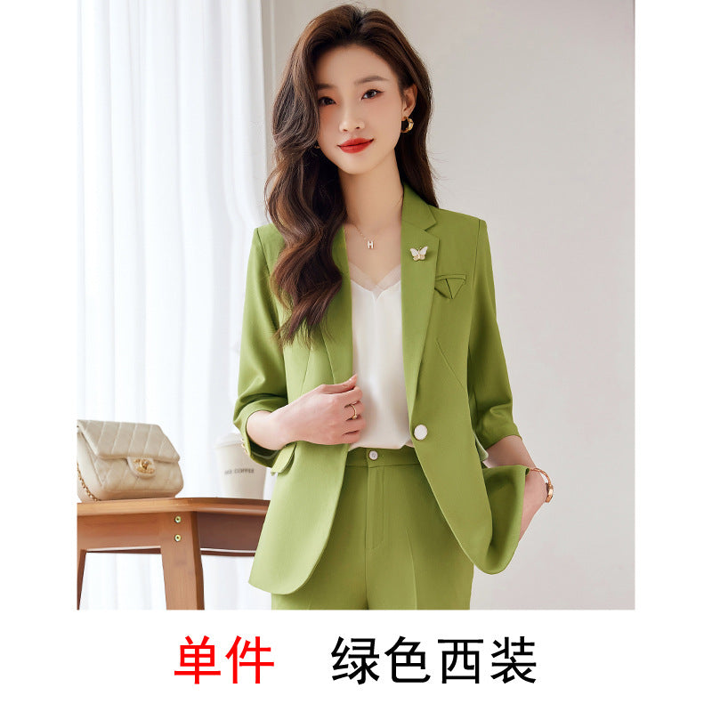 Green suit suit female summer thin section 2023 new high-level professional wear casual suit jacket overalls 