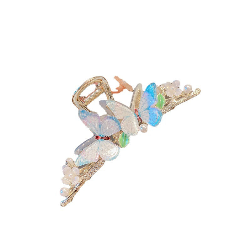 Super fairy flower clip new large metal butterfly clip female summer back head hair clip shark clip headdress hair clip 