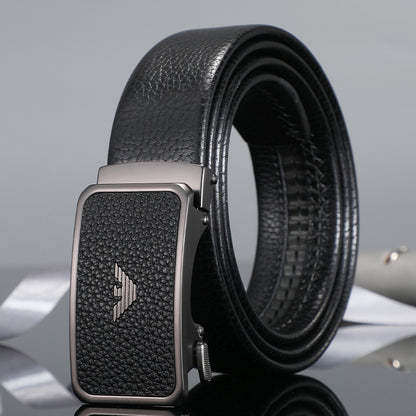Men's belt automatic buckle skin alloy buckle head lychee pattern business casual belt men wholesale one drop shipping 