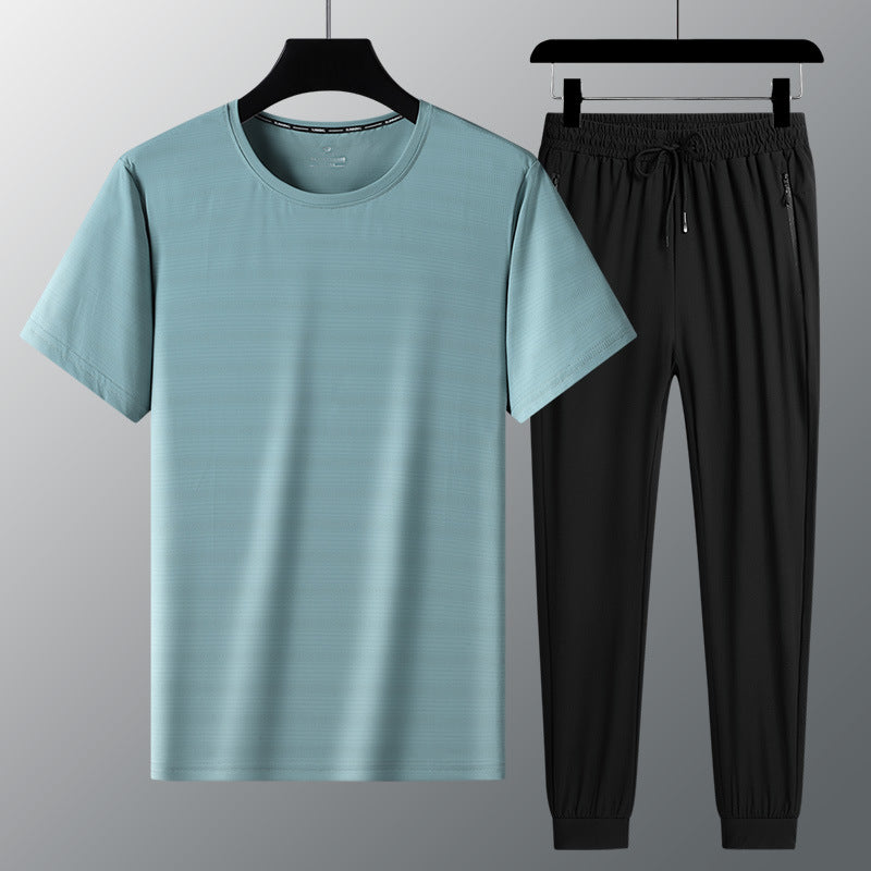 Summer new men's short-sleeved T-shirt ice silk suit men's business casual suit 