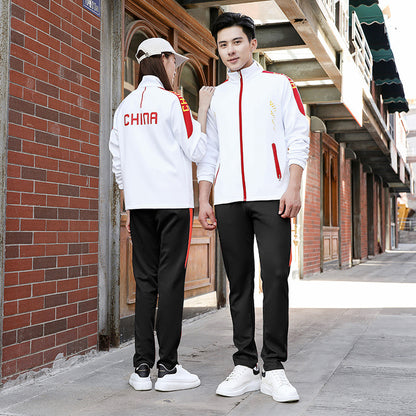 Spring and autumn lovers sports suit male youth stand-up collar sportswear female running group activities school uniform factory direct sales 