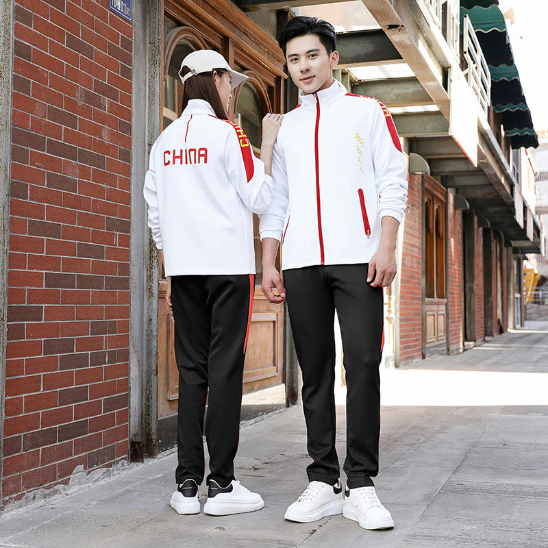 Spring and autumn lovers sports suit male youth stand-up collar sportswear female running group activities school uniform factory direct sales 