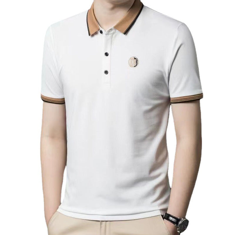 Summer new men's Korean style fashion embroidery craft short-sleeved lapel polo shirt trendy couple net red top with the same style 