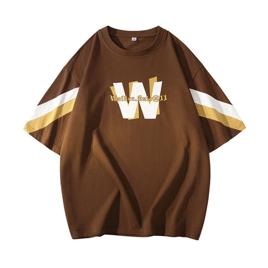 All-match color matching letter printing tops casual bottoming shirt trend 2023 summer new round neck short-sleeved T-shirt men 