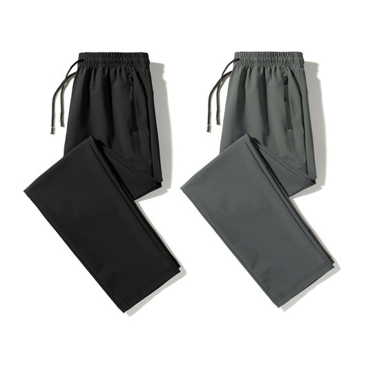 Ice silk elastic quick-drying pants men's summer thin section plus fat XL Korean version stylish couple net red same style trendy pants 