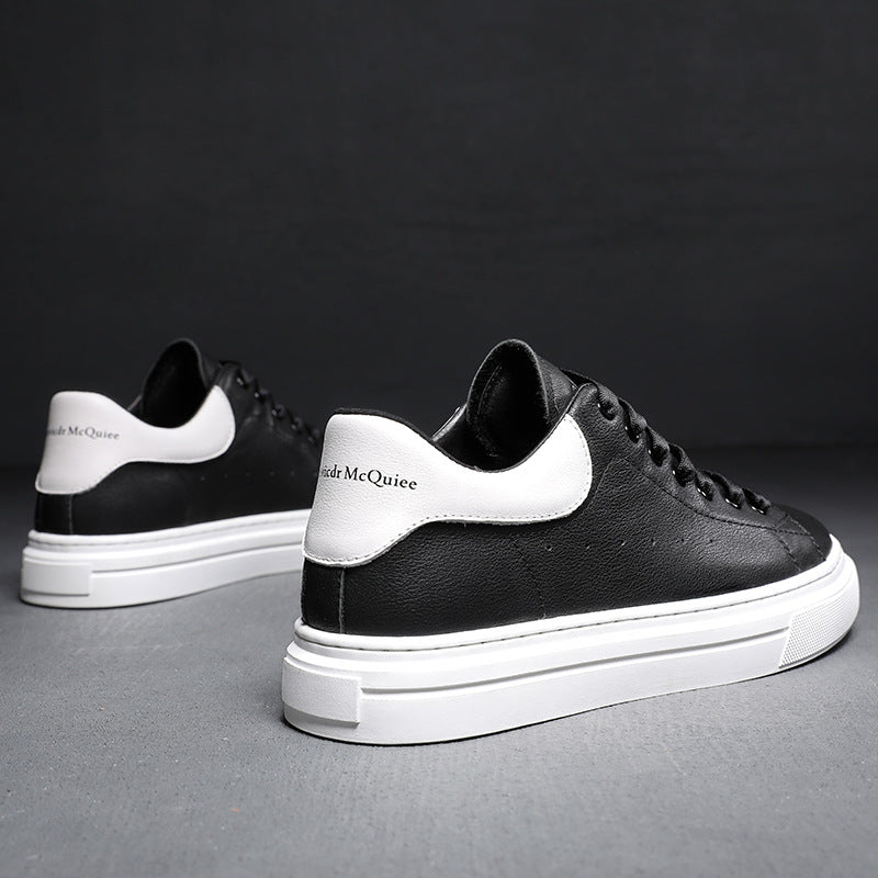 McQueen small white shoes men's 2023 spring new simple all-match lace-up casual men's shoes top layer cowhide genuine leather sneakers