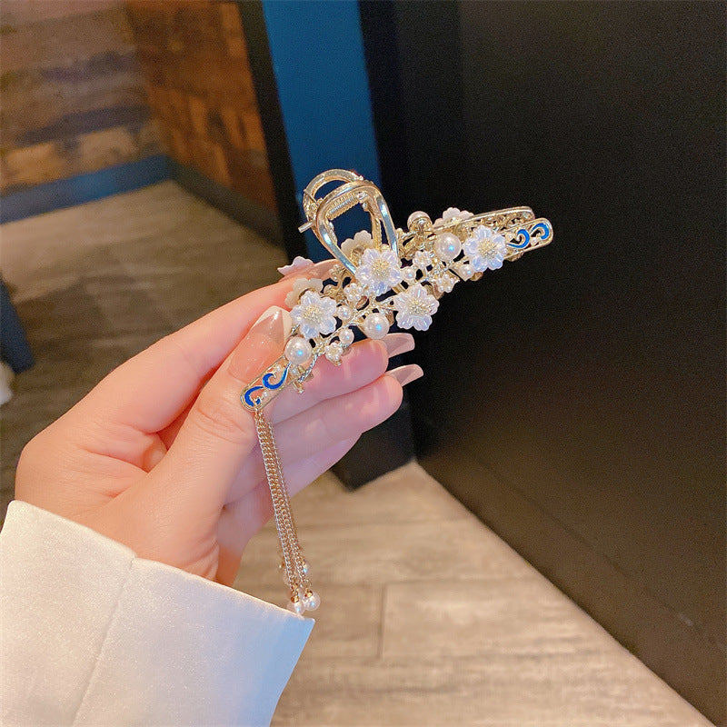Super fairy flower clip new large metal butterfly clip female summer back head hair clip shark clip headdress hair clip 
