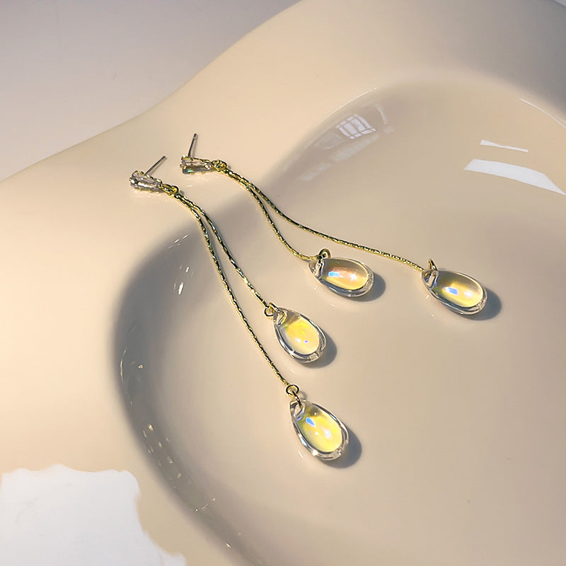 Silver Needle Retro Handmade Mermaid Tears Symphony Water Drop Earrings Tassel Super Fairy Temperament Fairy Style Beautiful Stud Earrings 