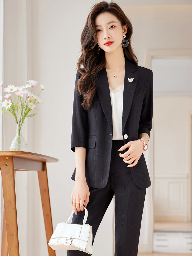 Green suit suit female summer thin section 2023 new high-level professional wear casual suit jacket overalls 