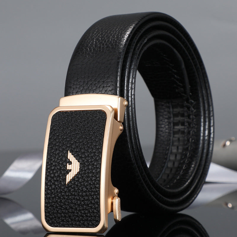 Men's belt automatic buckle skin alloy buckle head lychee pattern business casual belt men wholesale one drop shipping 